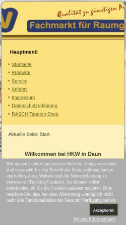 Vorschau der mobilen Webseite www.hkw-daun.de, HKW - Fachmarkt für Raumgestaltung