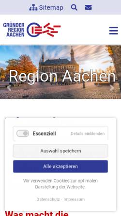 Vorschau der mobilen Webseite www.gruenderregion.de, Gründerregion Aachen