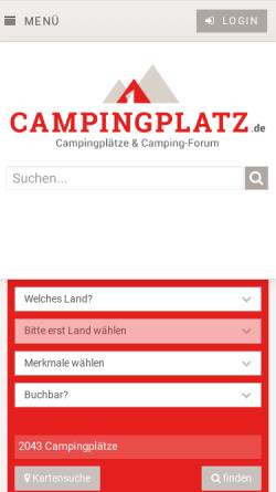 Vorschau der mobilen Webseite www.campingplatz.de, Campingplatz.de