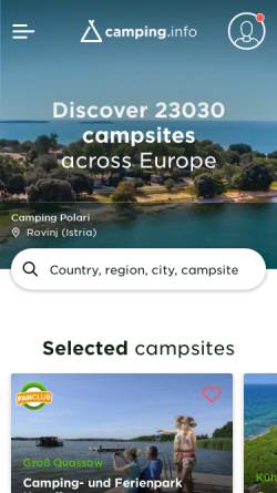 Vorschau der mobilen Webseite www.camping.info, European Camping Information System