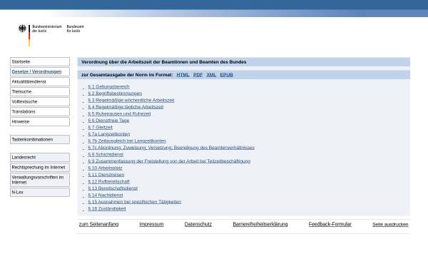 Vorschau von www.gesetze-im-internet.de, Verordnung über die Arbeitszeit der Beamtinnen und Beamten des Bundes