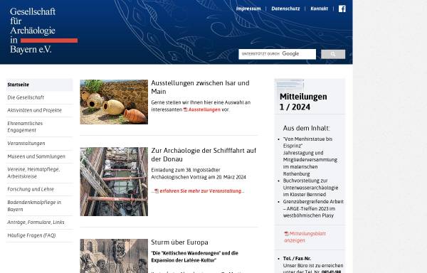 Vorschau von www.gesellschaft-fuer-archaeologie.de, Gesellschaft für Archäologie in Bayern e.V.