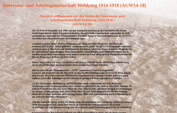 Vorschau von www.agw14-18.de, Interessen- und Arbeitsgemeinschaft Weltkrieg 1914-1918