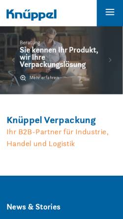Vorschau der mobilen Webseite www.knueppel.de, Knüppel Verpackung GmbH & Co. KG