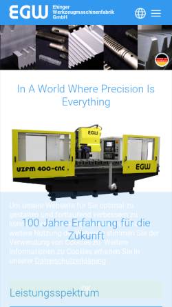 Vorschau der mobilen Webseite www.egw-ehingen.de, Ehinger Gießerei und Werkzeugmaschinenfabrik GmbH
