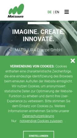 Vorschau der mobilen Webseite www.matsuura.de, MATSUURA Machinery GmbH