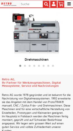 Vorschau der mobilen Webseite retro.ch, Retro AG Maschinen und Steuerungen