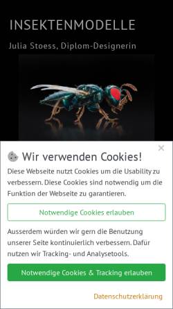 Vorschau der mobilen Webseite www.insektenmodelle.de, Insektenmodelle - Julia Stoess