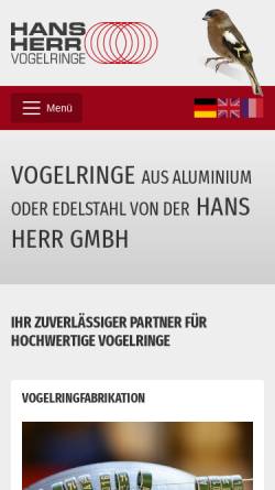 Vorschau der mobilen Webseite vogelringe.de, Vogelringe Fa. Herr