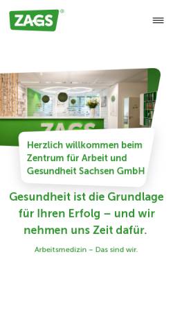 Vorschau der mobilen Webseite www.zags-dresden.de, Zentrum für Arbeit und Gesundheit Sachsen (ZAGS)