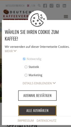 Vorschau der mobilen Webseite kaffee-verband.de, Deutscher Kaffeeverband e.V.