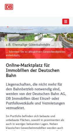 Vorschau der mobilen Webseite www.bahnliegenschaften.de, Online-Marktplatz für Immobilien der Deutschen Bahn AG