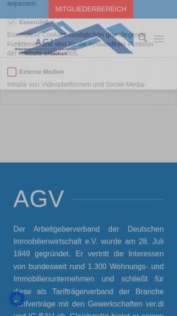 Vorschau der mobilen Webseite agv-online.de, Arbeitgeberverband der Wohnungswirtschaft e.V. (AGV)