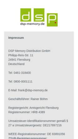 Vorschau der mobilen Webseite www.dsp-memory.de, DSP Memory Distribution GmbH