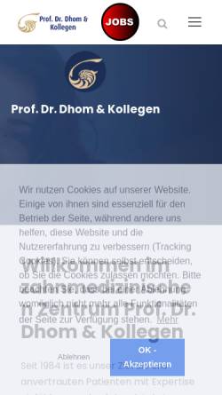 Vorschau der mobilen Webseite www.prof-dhom.de, Prof. Dhom und Partner - Zahnärzte für Oralchirurgie