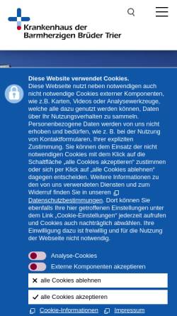 Vorschau der mobilen Webseite www.bk-trier.de, Brüderkrankenhaus