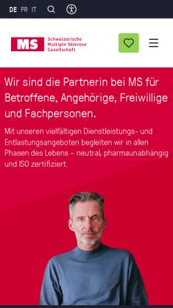 Vorschau der mobilen Webseite www.multiplesklerose.ch, Multiple Sklerose - Schweizerische MS Gesellschaft