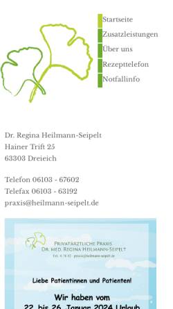 Vorschau der mobilen Webseite www.naturheilverfahren-heilmann.de, Dr. med. Regina Heilmann-Seipelt
