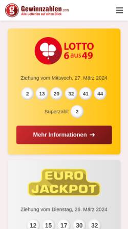 Vorschau der mobilen Webseite www.lottozahlen-check.de, Christine Lucas