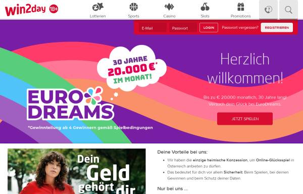 Vorschau von www.win2day.at, Österreichische Lotterien Gesellschaft m.b.H