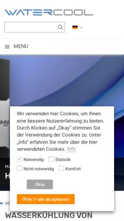 Vorschau der mobilen Webseite watercool.de, Wasserkühlsysteme für den PC