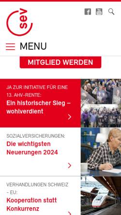 Vorschau der mobilen Webseite www.sev-online.ch, Schweizerische Eisenbahn- und Verkehrspersonal-Verband (SEV)