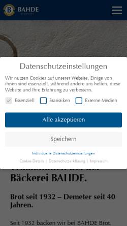 Vorschau der mobilen Webseite www.bahde.de, Bäckerei Bahde GmbH
