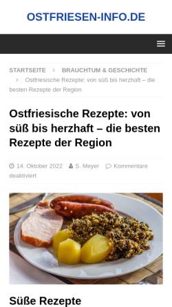 Vorschau der mobilen Webseite www.ostfriesen-info.de, Kochrezepte aus Ostfriesland