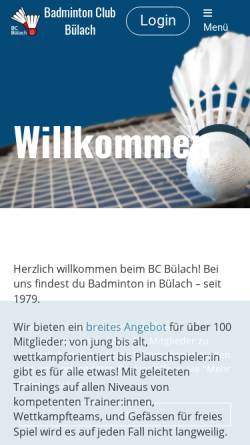 Vorschau der mobilen Webseite www.bcbuelach.ch, Badminton Club Bülach (Zürich)