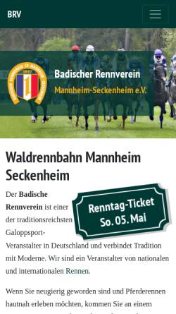 Vorschau der mobilen Webseite www.badischer-rennverein.de, Badischer Rennverein Mannheim-Seckenheim e.V.