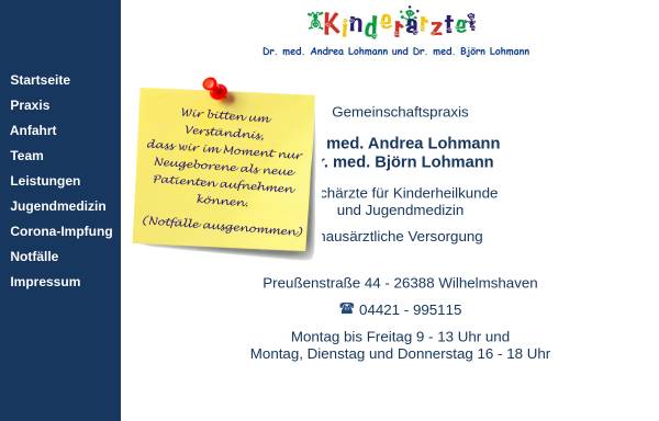 Vorschau von www.kinderarztpraxis-lohmann.de, Gemeinschaftspraxis Lohmann