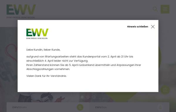 Vorschau von www.ewv.de, EWV Energie- und Wasser-Versorgung GmbH