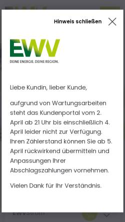 Vorschau der mobilen Webseite www.ewv.de, EWV Energie- und Wasser-Versorgung GmbH