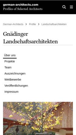 Vorschau der mobilen Webseite www.gnaedinger-landschaftsarchitekten.de, Gnädinger Landschaftsarchitekten