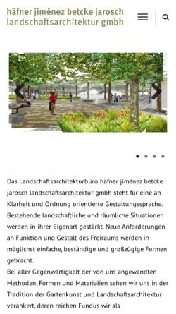 Vorschau der mobilen Webseite www.haefner-jimenez.de, Häfner / Jimenez Büro für Landschaftsarchitektur