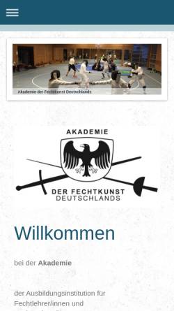 Vorschau der mobilen Webseite www.akademie-der-fechtkunst.de, Akademie der Fechtkunst Deutschlands - ADFD
