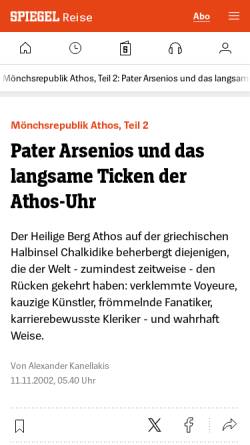 Vorschau der mobilen Webseite www.spiegel.de, Pater Arsenios und das langsame Ticken der Athos-Uhr