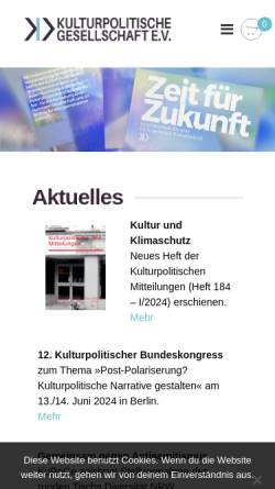 Vorschau der mobilen Webseite www.kupoge.de, Kulturpolitsche Gesellschaft e.V.