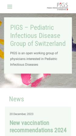 Vorschau der mobilen Webseite pigs.ch, PIGS - Pädiatrisch Infektiologische Gruppe Schweiz