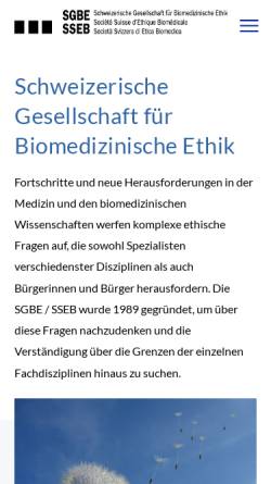 Vorschau der mobilen Webseite www.bioethics.ch, Schweizerischen Gesellschaft für Biomedizinische Ethik (SGBE)