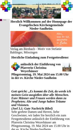 Vorschau der mobilen Webseite www.evki-saulheim.de, Evangelische Kirchengemeinde Nieder-Saulheim