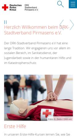 Vorschau der mobilen Webseite www.drk-pirmasens.de, Deutsches Rotes Kreuz - DRK - Kreisverband Pirmasens-Stadt e. V.