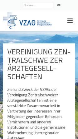 Vorschau der mobilen Webseite www.aerzte-zs.ch, Vereinigung Zentralschweizer Ärztegesellschaften (VZAG)