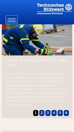Vorschau der mobilen Webseite www.thw-woerrstadt.de, Technisches Hilfswerk OV Wörrstadt