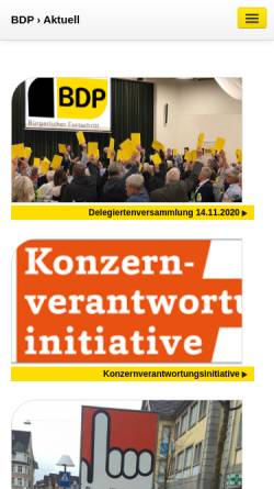Vorschau der mobilen Webseite www.bdp.info, Bürgerlich - Demokratische Partei Schweiz (BDP)