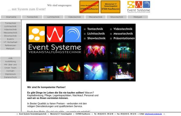Vorschau von www.event-systeme.de, Event Systeme Veranstaltungstechnik - Alexander Schestak
