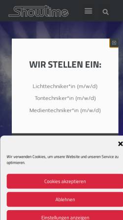 Vorschau der mobilen Webseite showtime-bonn.de, Nallinger Showtime e.K.