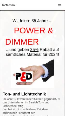 Vorschau der mobilen Webseite www.powerdimmer.de, Power & Dimmer, Inh. Robert Gerbert