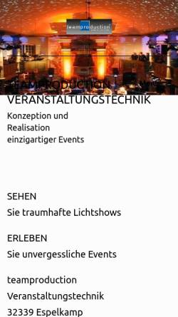 Vorschau der mobilen Webseite www.teamproduction.de, Teamproduction Veranstaltungstechnik, Inh. Stefan Walkenhorst