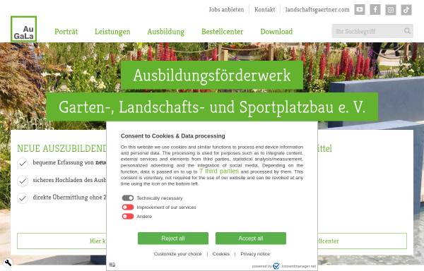 Vorschau von www.augala.de, Ausbildungsförderwerk Garten-, Landschafts- und Sportplatzbau e.V.